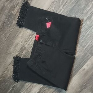 Straight leg V Cristina Cropped Beaded Fringe Hem Jeans